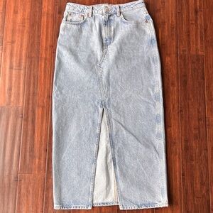 Mango Womens Sz MEDIUM Straight Front Slit Denim Maxi Skirt 94765